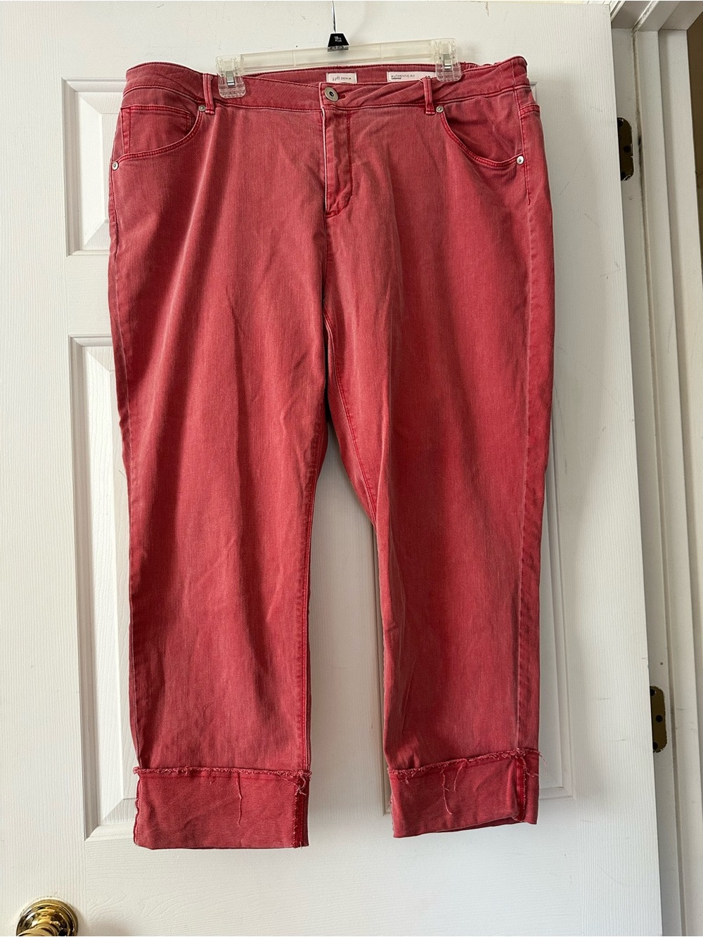 J. Jill Cropped Red Denim Jeans with Cuffed Hems